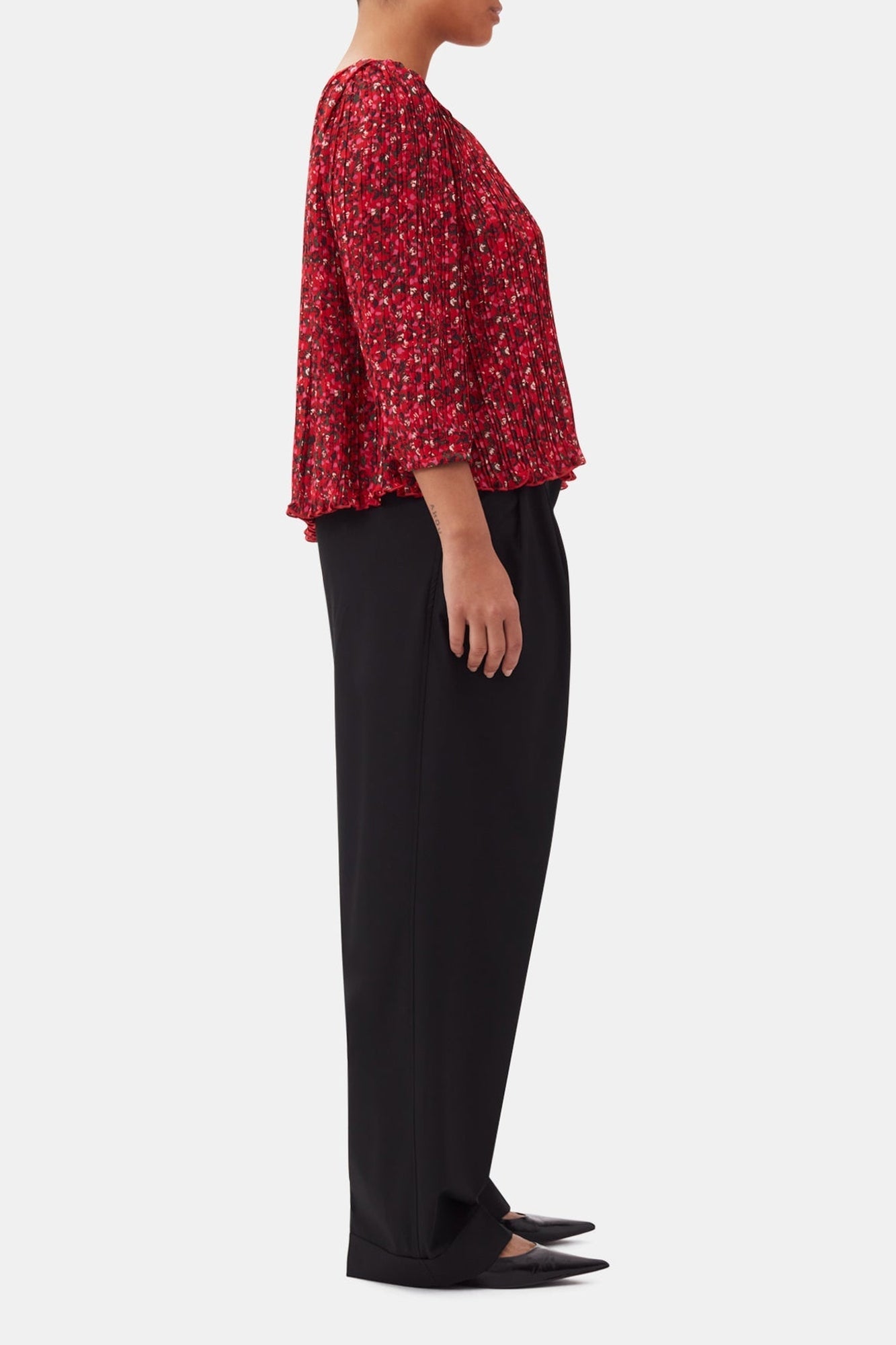 Blouse plissée en georgette - Racing Red