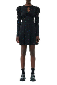 Short satin print dress - Black