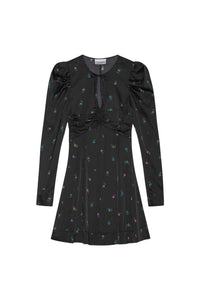 Robe courte imprimée en satin - Black