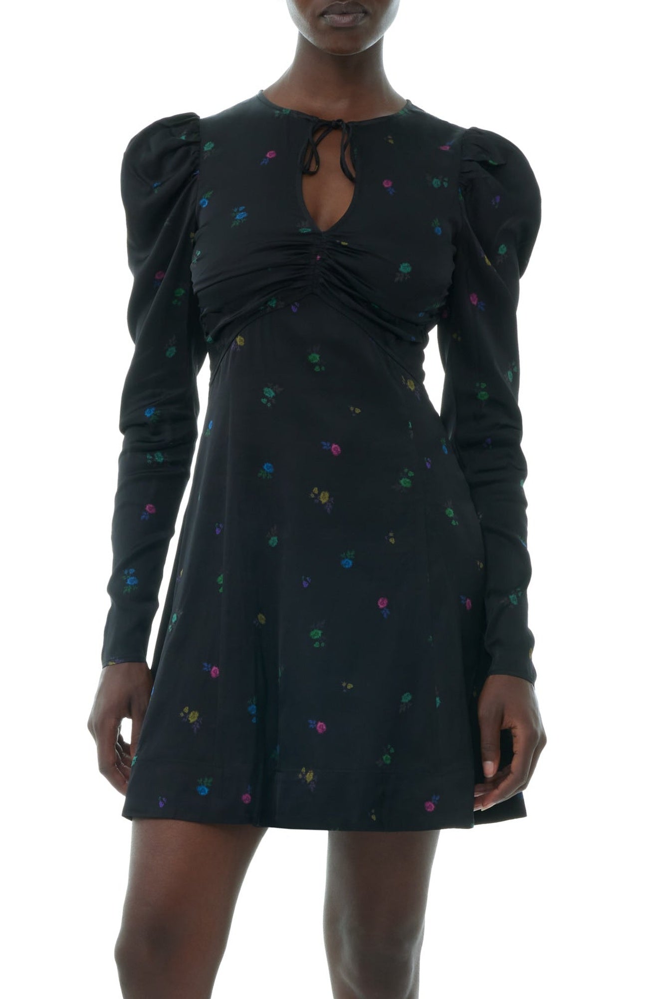 Robe courte imprimée en satin - Black