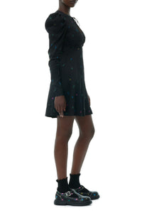 Robe courte imprimée en satin - Black