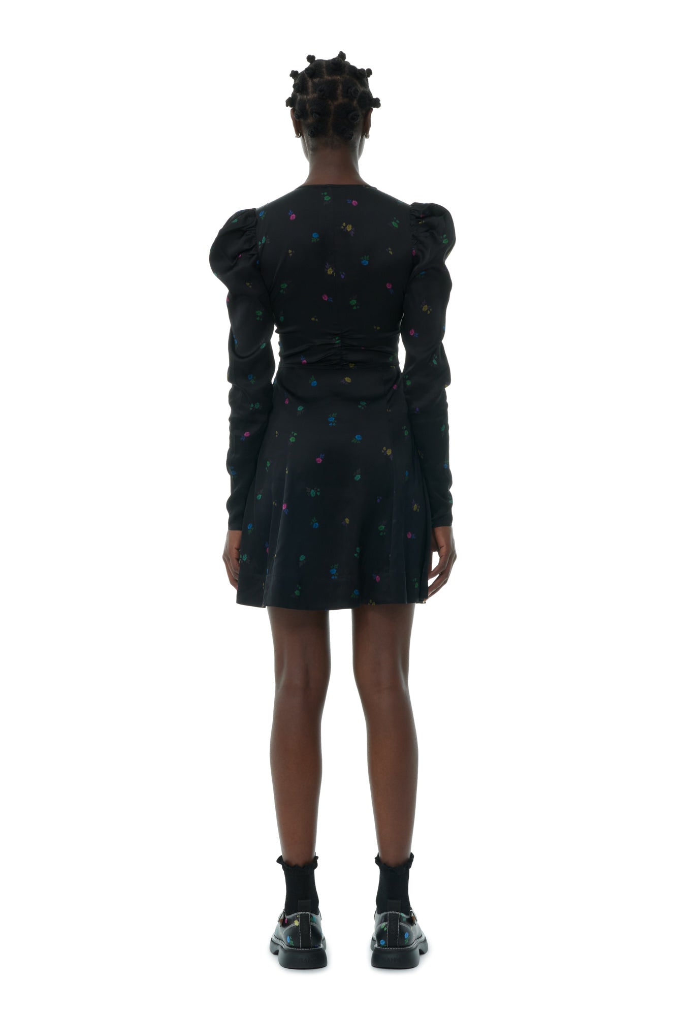 Robe courte imprimée en satin - Black
