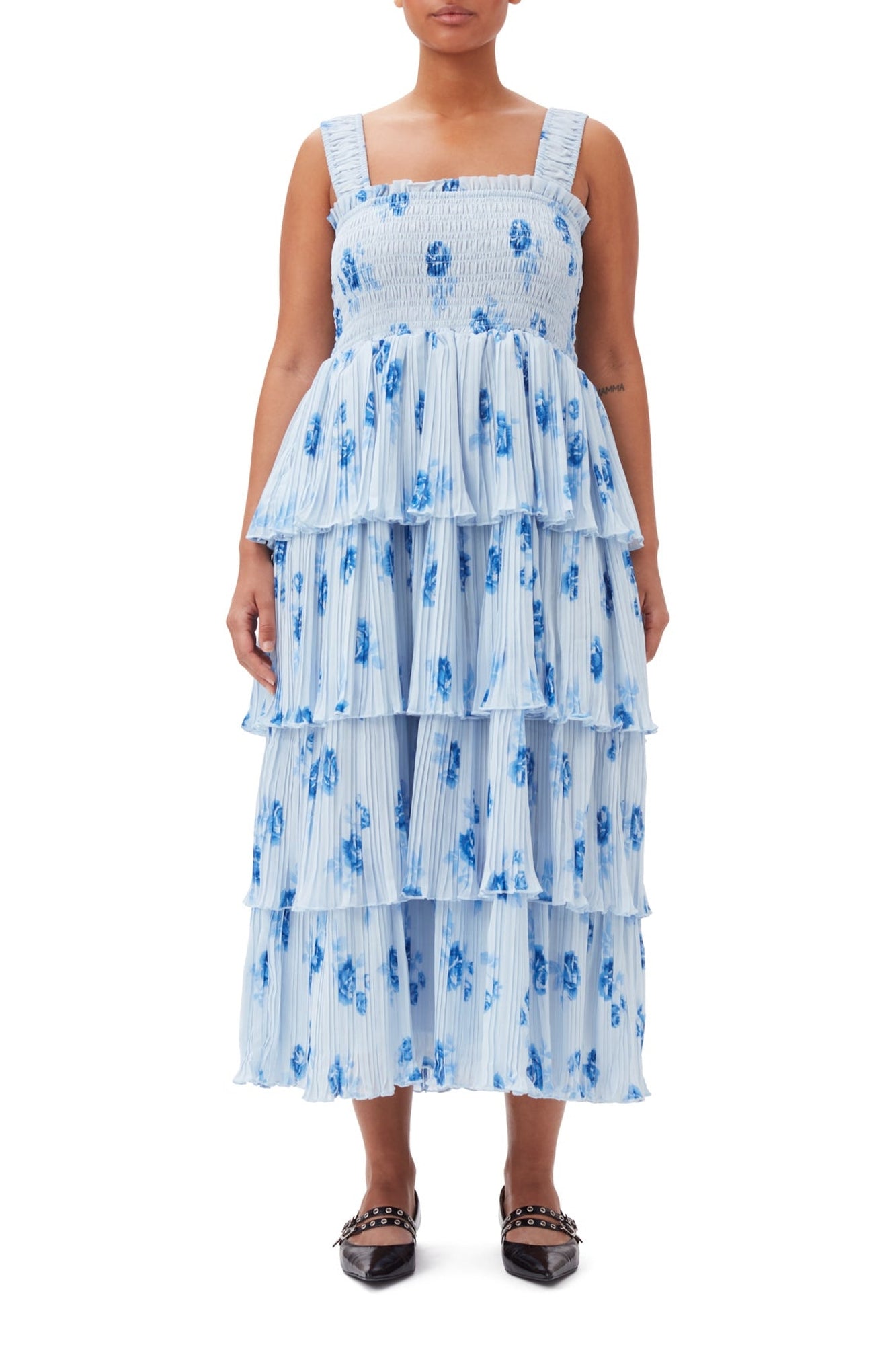 Robe mi longue à bretelles en georgette - Heather