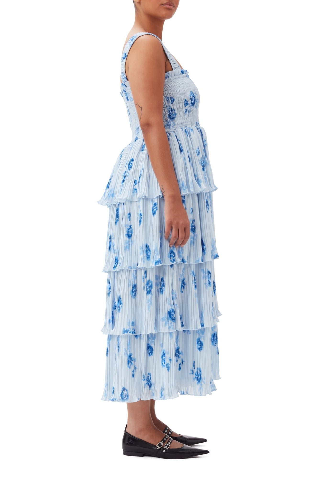 Robe mi longue à bretelles en georgette - Heather