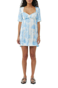 Robe courte à manches courtes en satin imprimé - Powder Blue