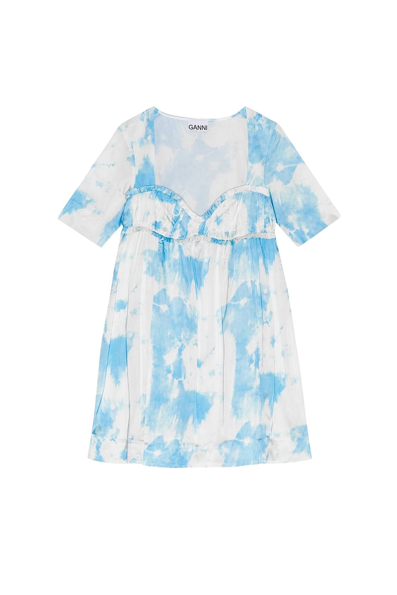 Robe courte à manches courtes en satin imprimé - Powder Blue