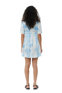 Robe courte à manches courtes en satin imprimé - Powder Blue