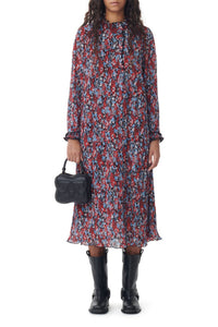 Robe midi en georgette plissée - High Risk Red