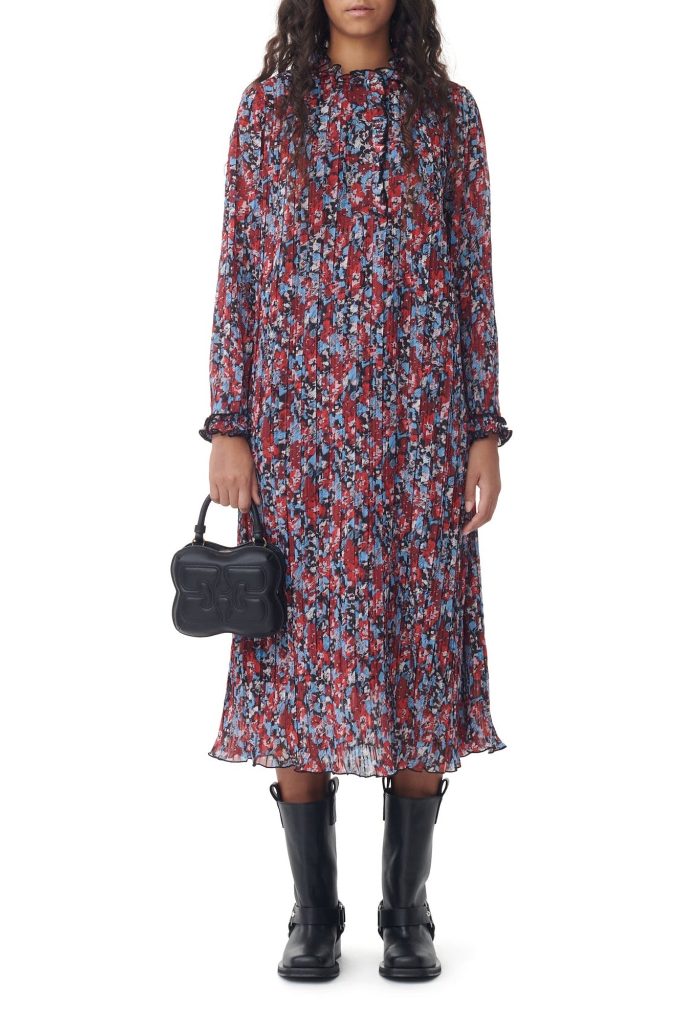 Robe midi en georgette plissée - High Risk Red