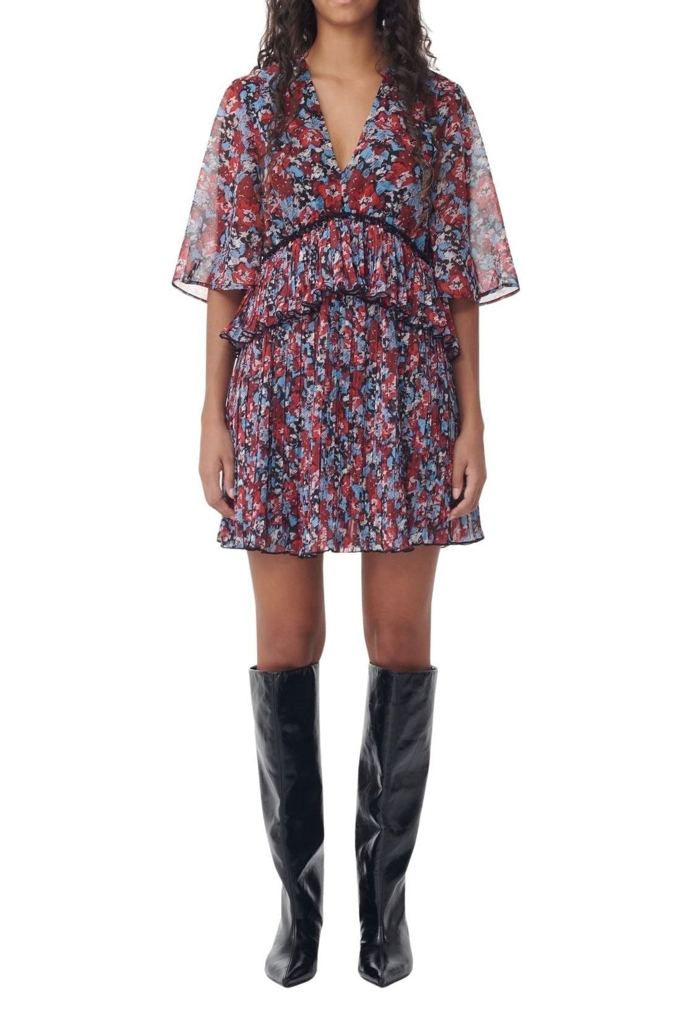 Pleated short dress - High Risk Red
