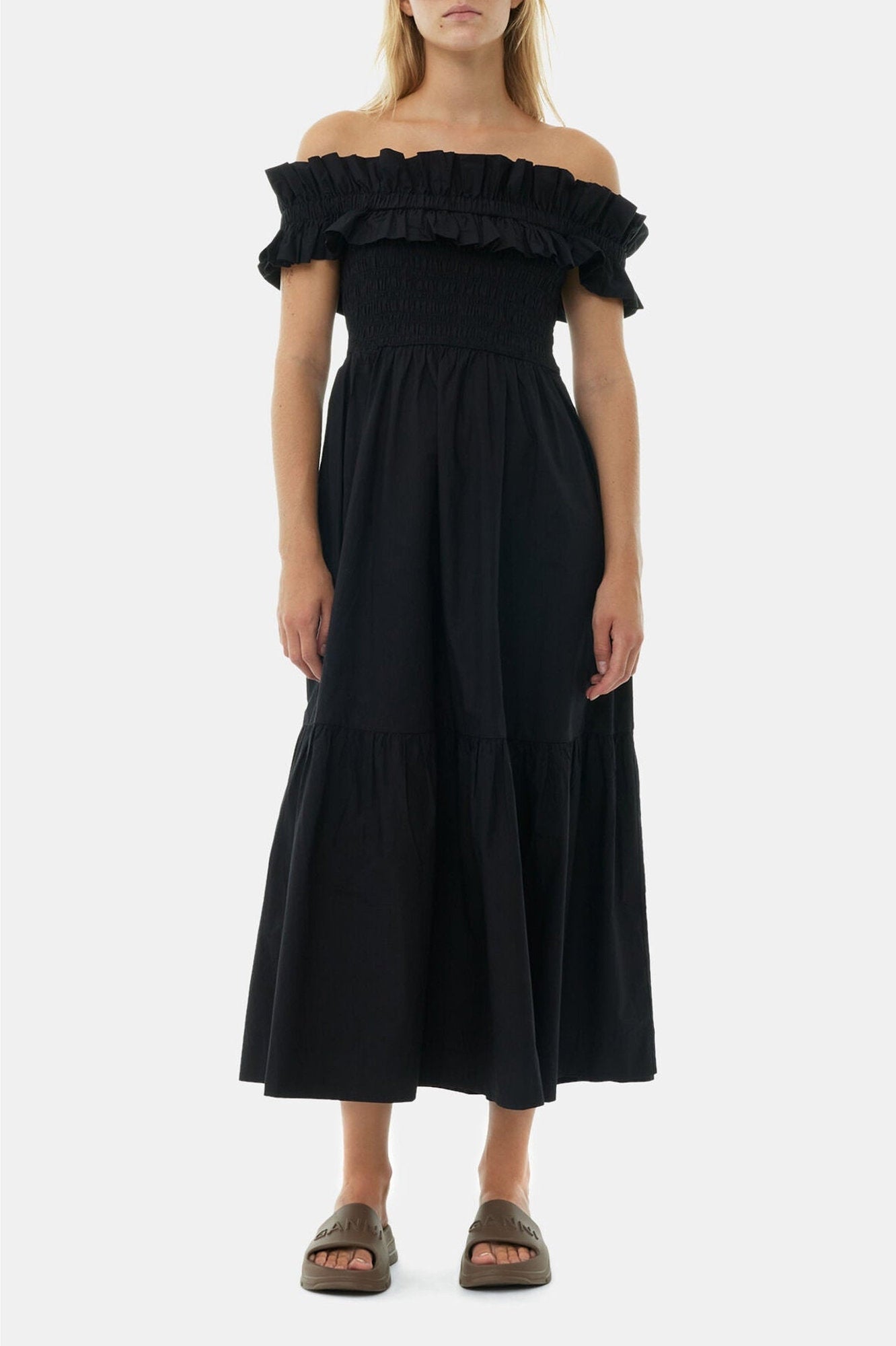 Midi dress with drop sleeves - Black