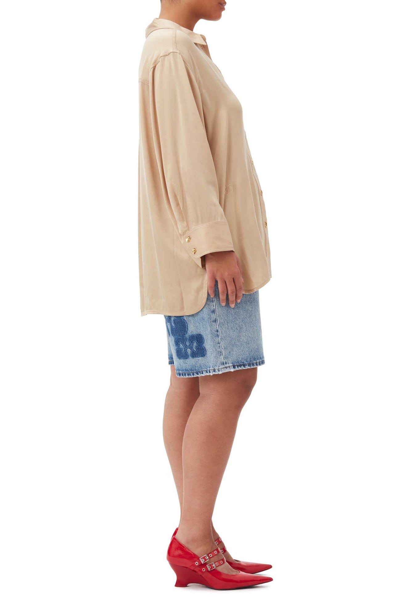 Chemise oversize en satin - Safari