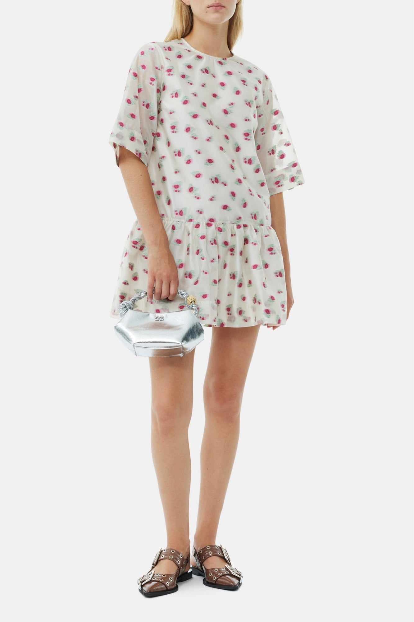 Robe courte en organza jacquard dos nu - Tofu