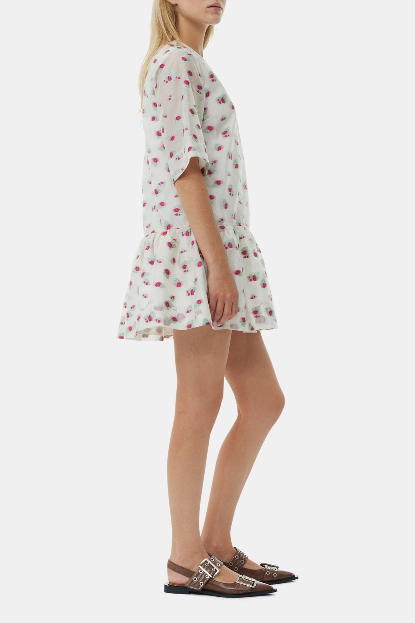 Robe courte en organza jacquard dos nu - Tofu