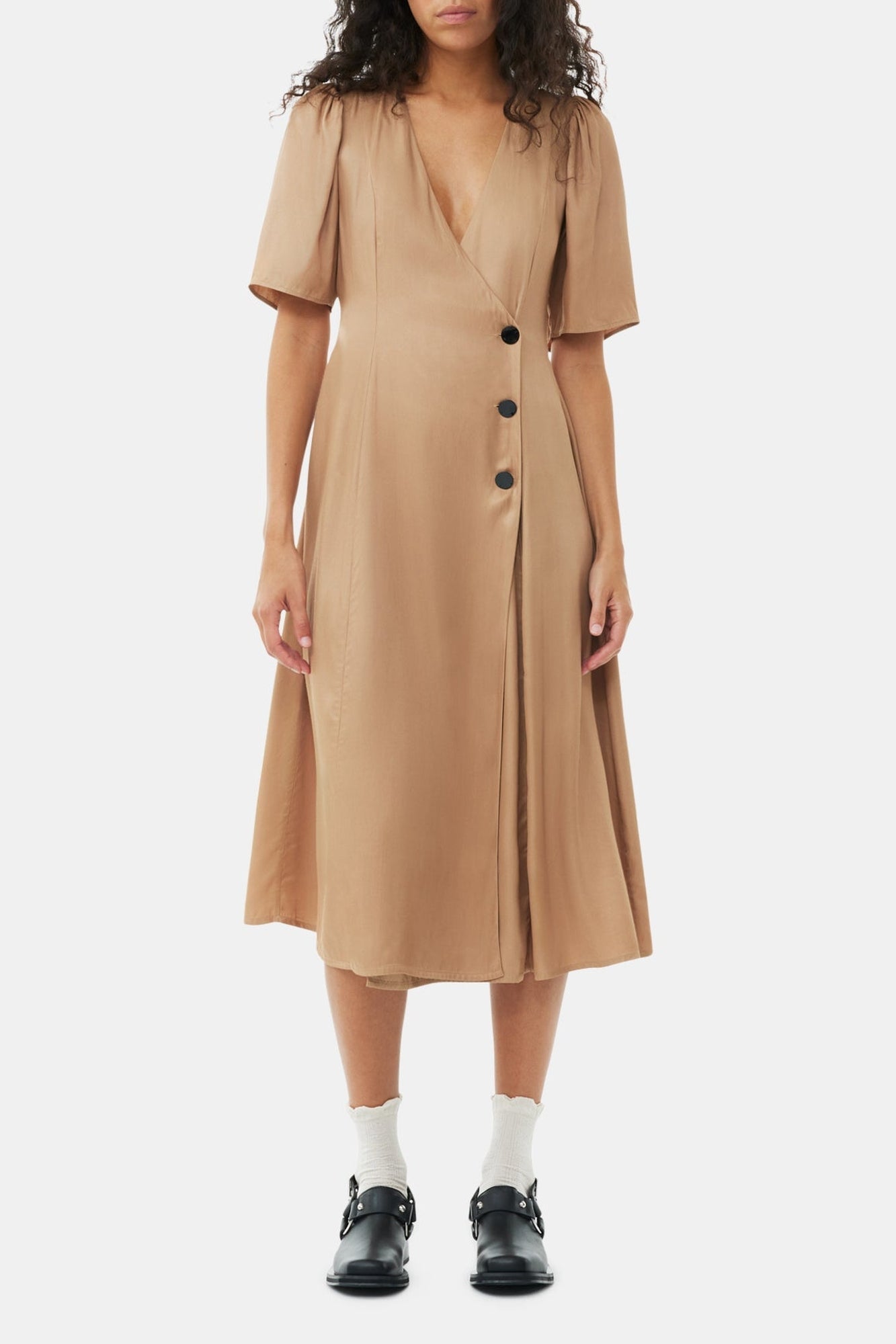 Robe midi cache cœur en twill - Tiger's Eye