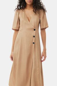Robe midi cache cœur en twill - Tiger's Eye