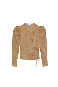 Double-breasted blouse with balloon sleeves - Tiger's Eye