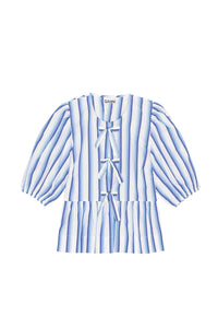 Striped lace-up blouse - Silver Lake Blue