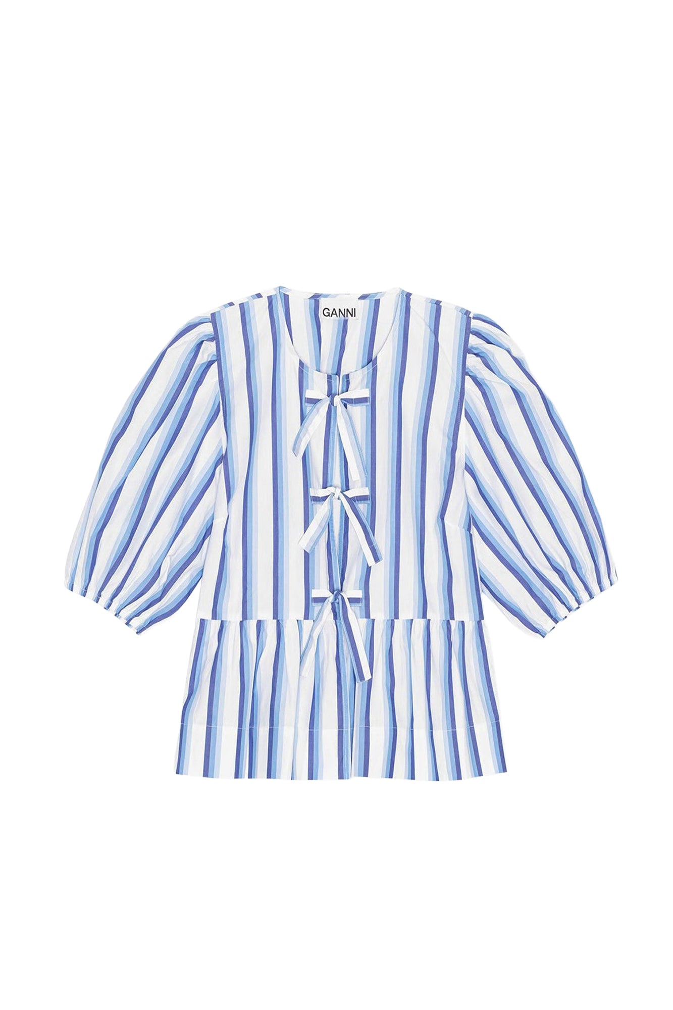 Striped lace-up blouse - Silver Lake Blue
