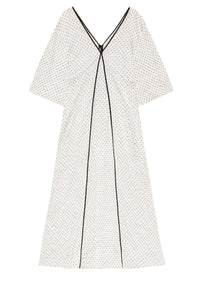 Robe longue à col V et pois en satin - Egret
