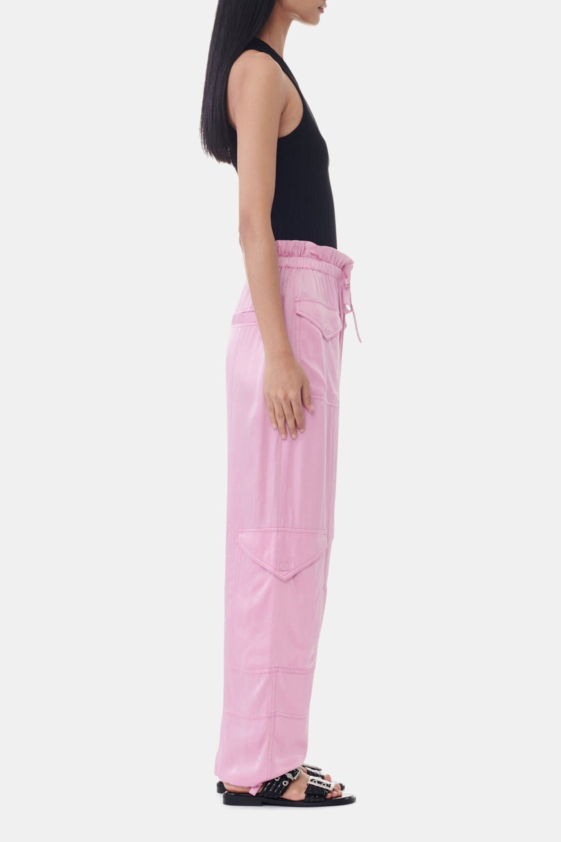 Pantalon à cordon de serrage en satin - Bleached Mauve