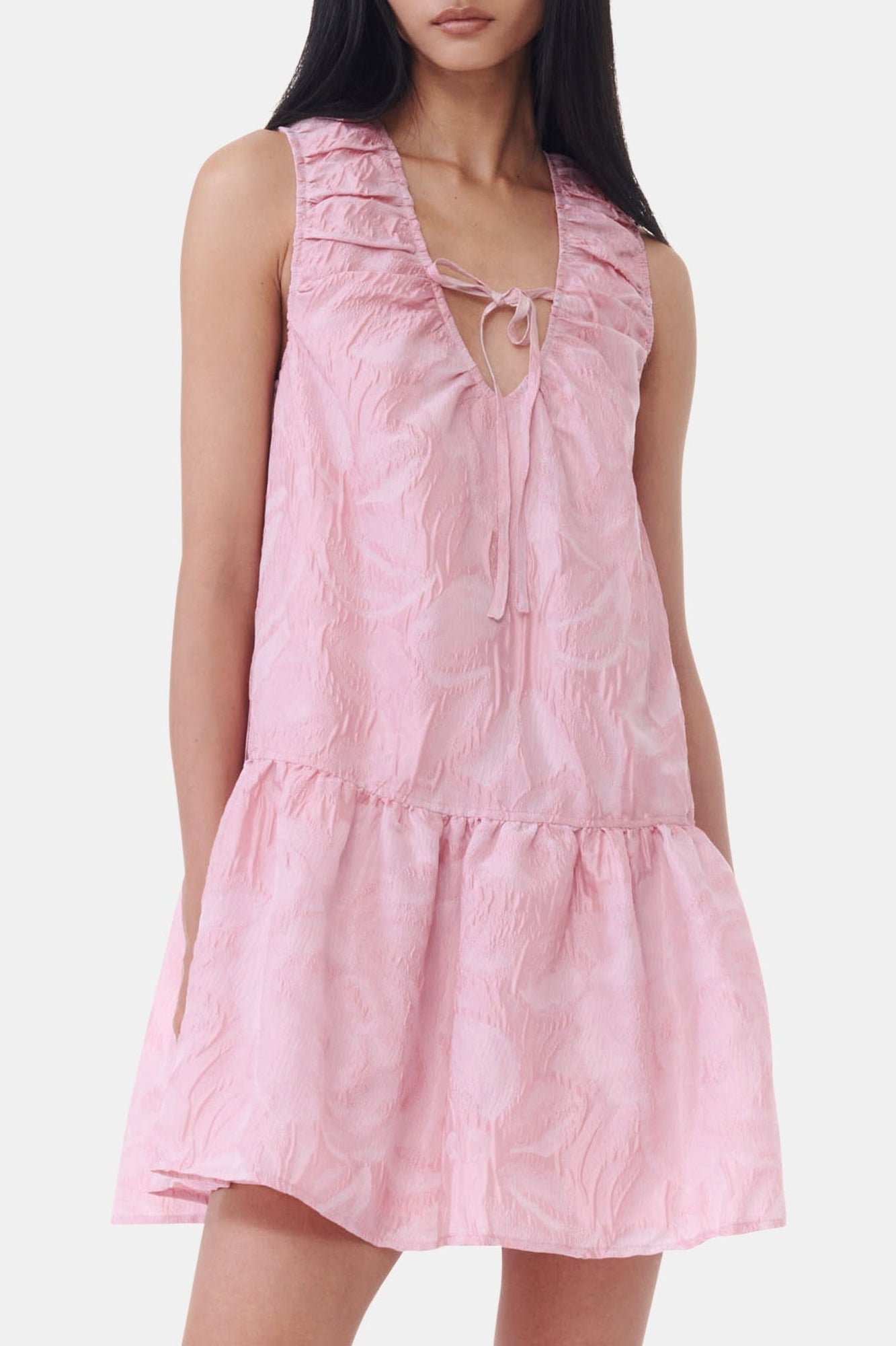 Sleeveless short dress with designer print - Bleached Mauve