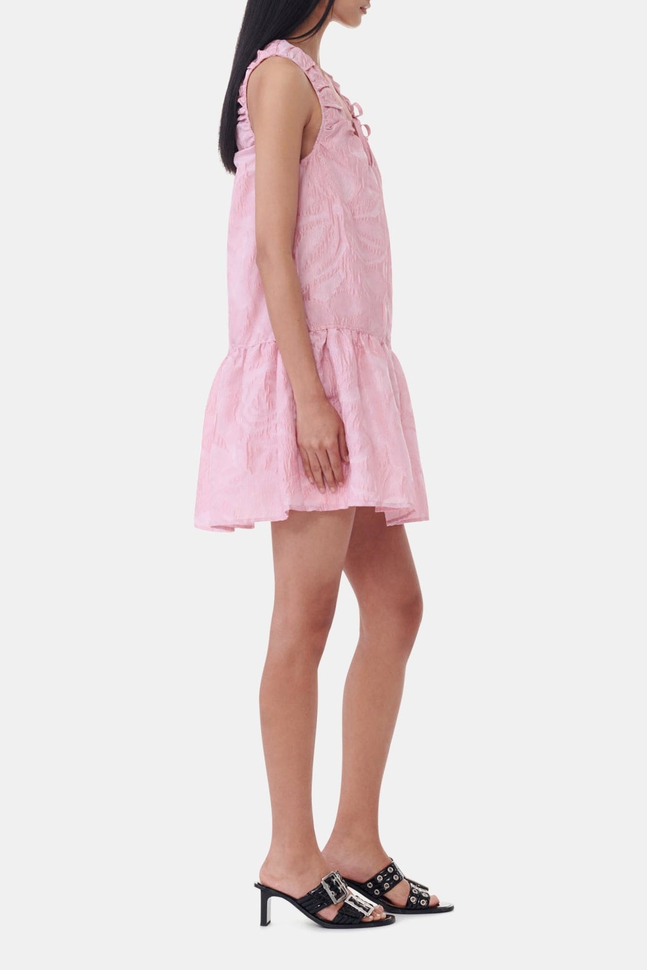 Sleeveless short dress with designer print - Bleached Mauve