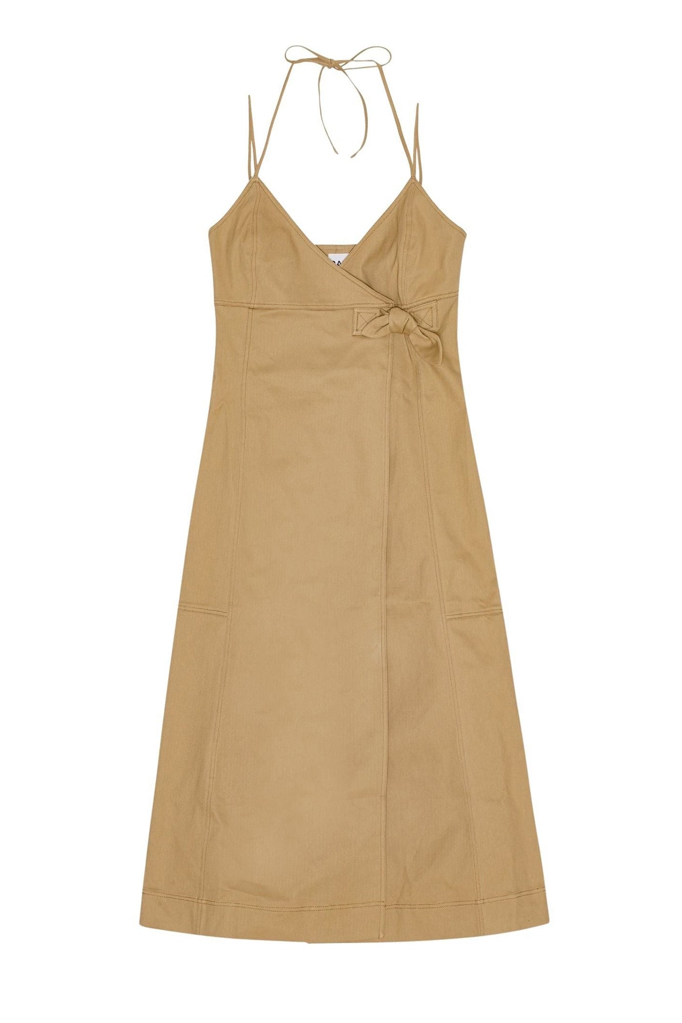 Strapless herringbone maxi dress in canvas - Tiger's Eye