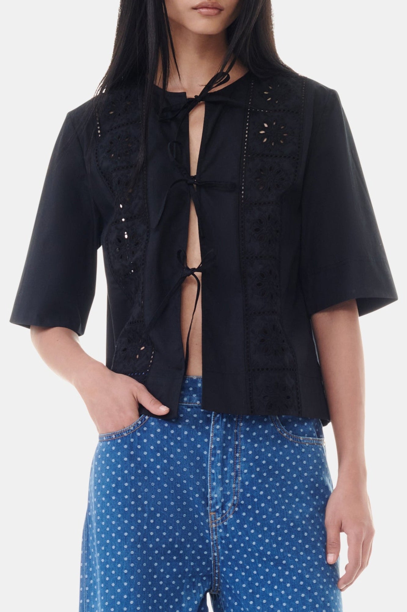 Blouse with broderie anglaise - Black