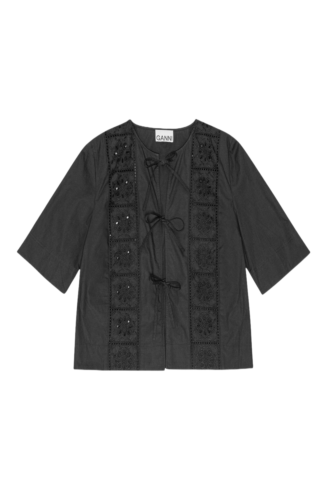 Blouse with broderie anglaise - Black