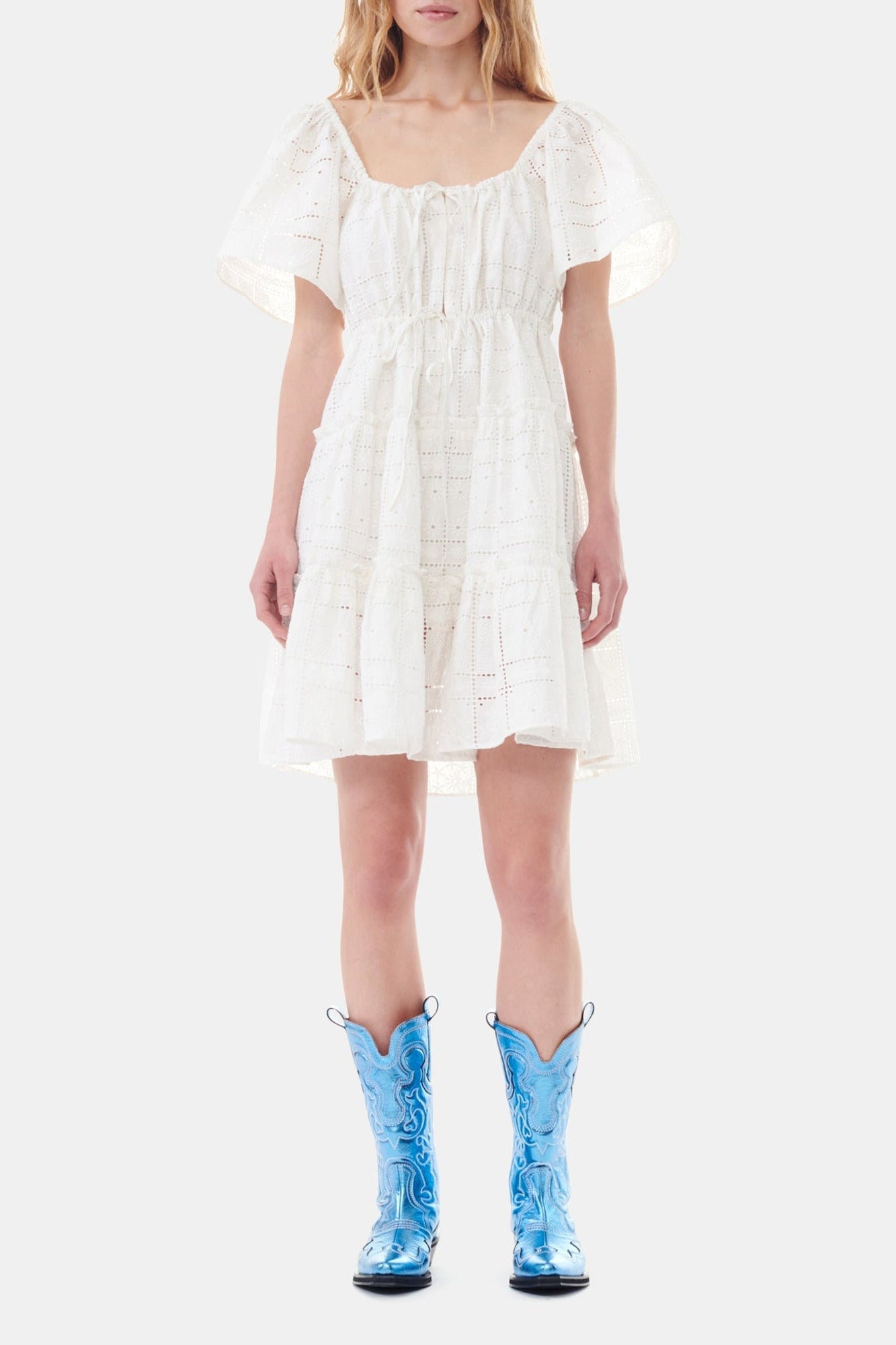 Robe courte à broderie anglaise - Egret