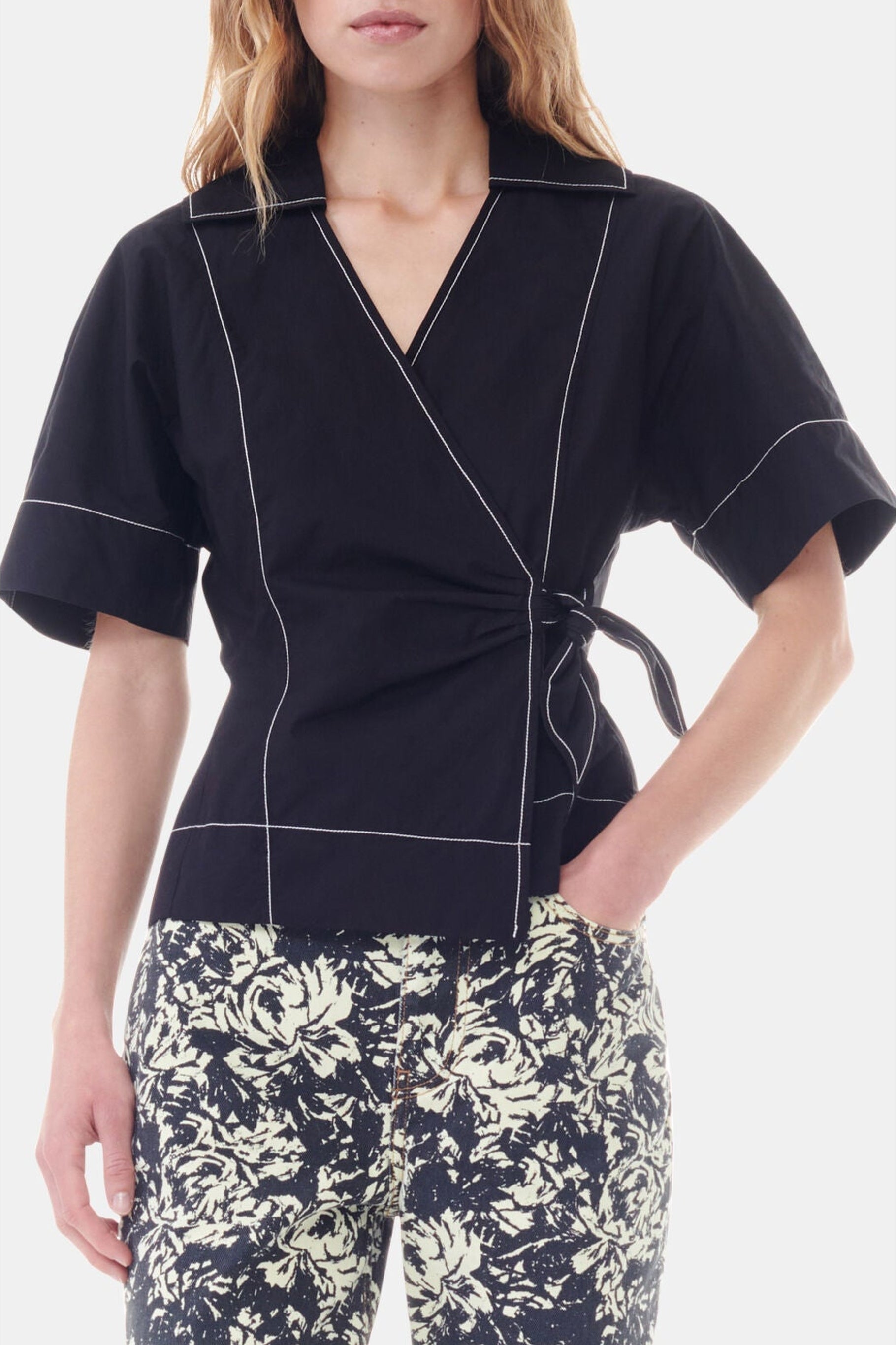 Blouse croisée en coton - Black