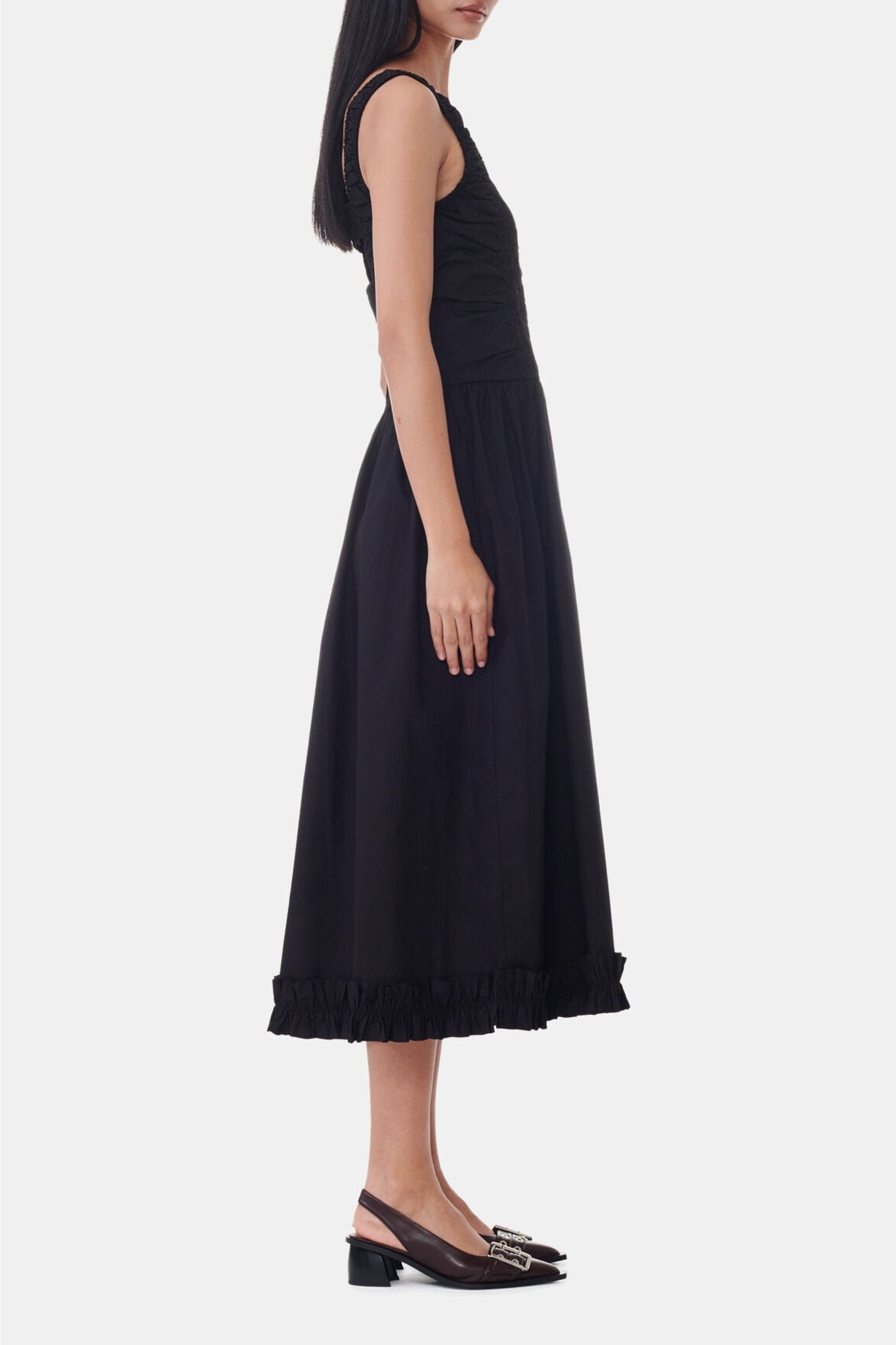 Robe midi plissée sans manches - Black