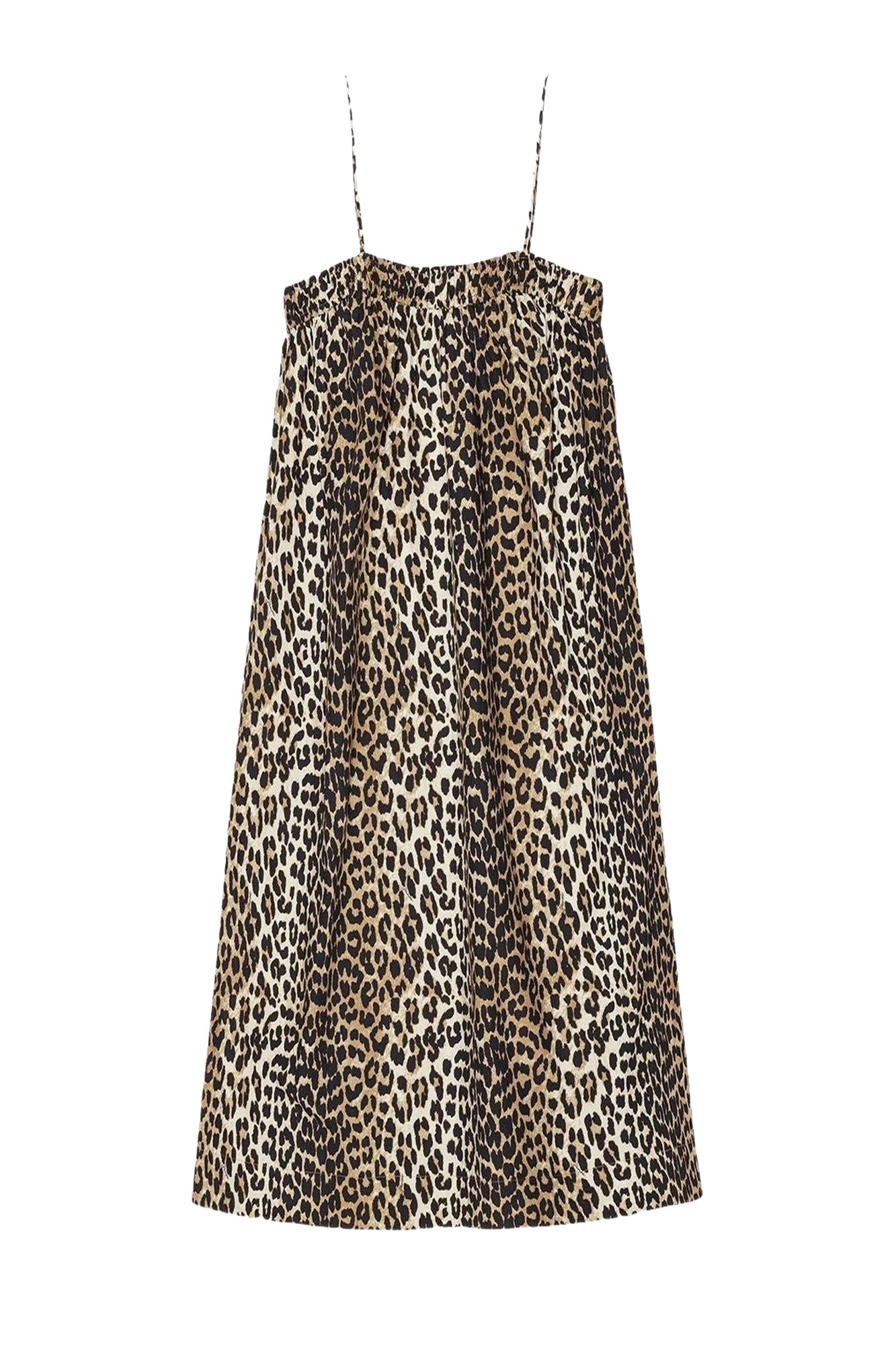 Robe mi longue à bretelles en coton imprimé - Leopard