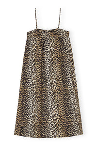 Robe mi longue à bretelles en coton imprimé - Leopard