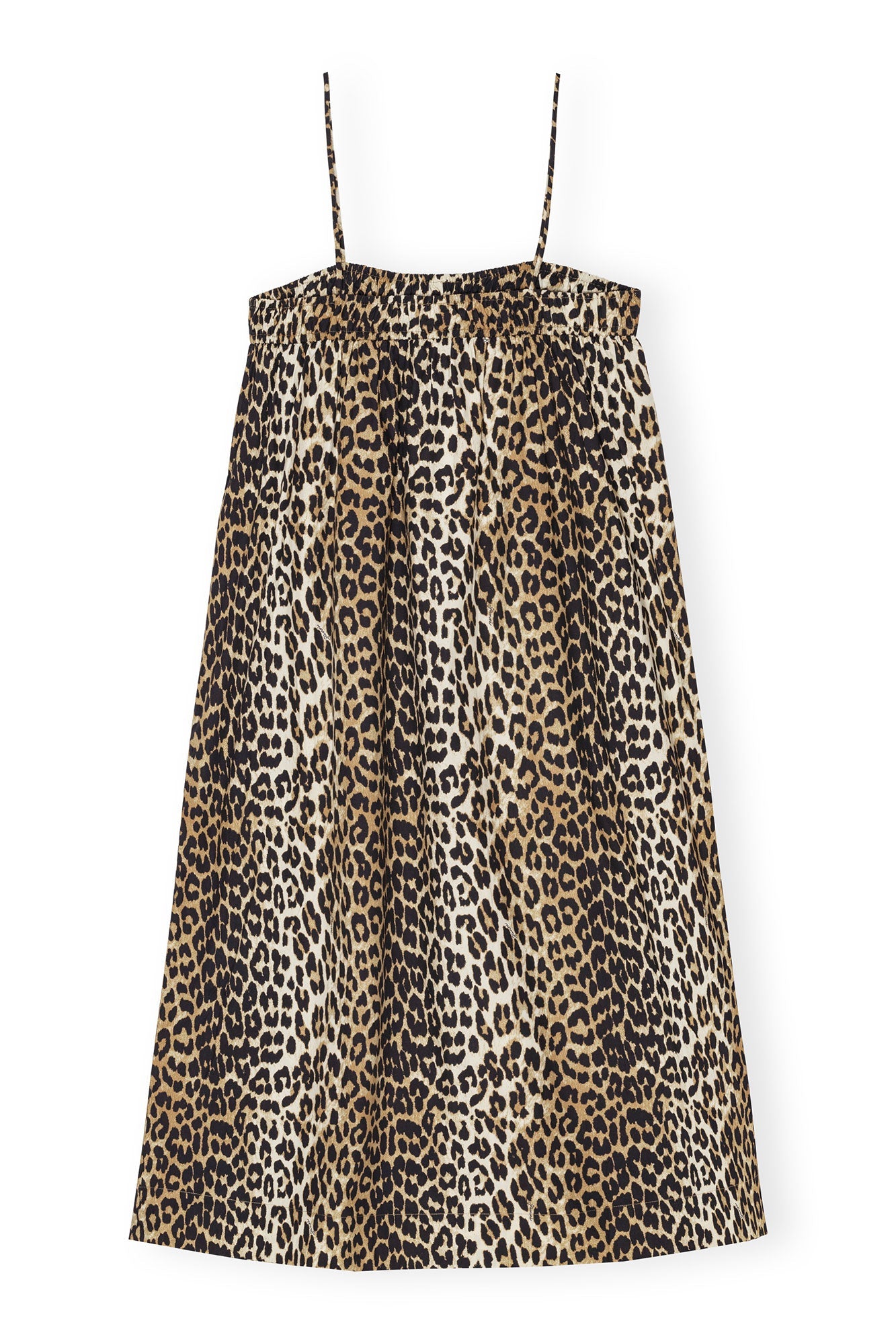 Robe mi longue à bretelles en coton imprimé - Leopard