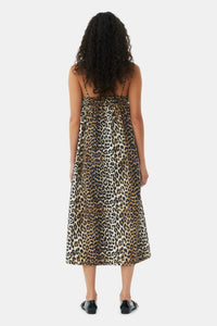 Robe mi longue à bretelles en coton imprimé - Leopard