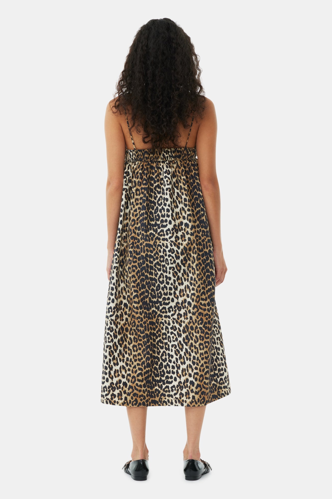 Robe mi longue à bretelles en coton imprimé - Leopard