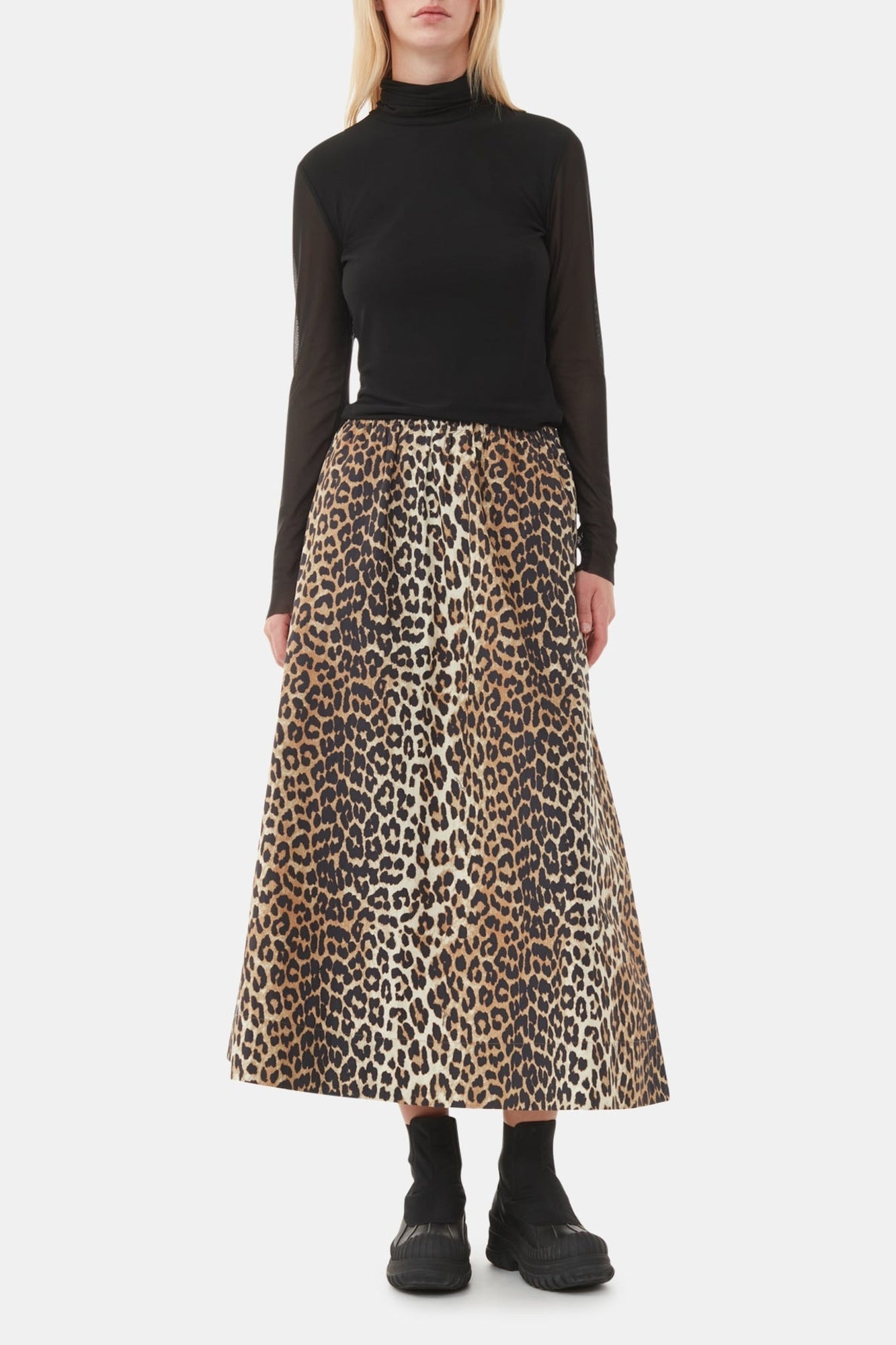 Jupe longue élastique en coton imprimé - Leopard