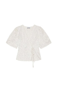 Blouse portefeuille à pois en satin - Egret