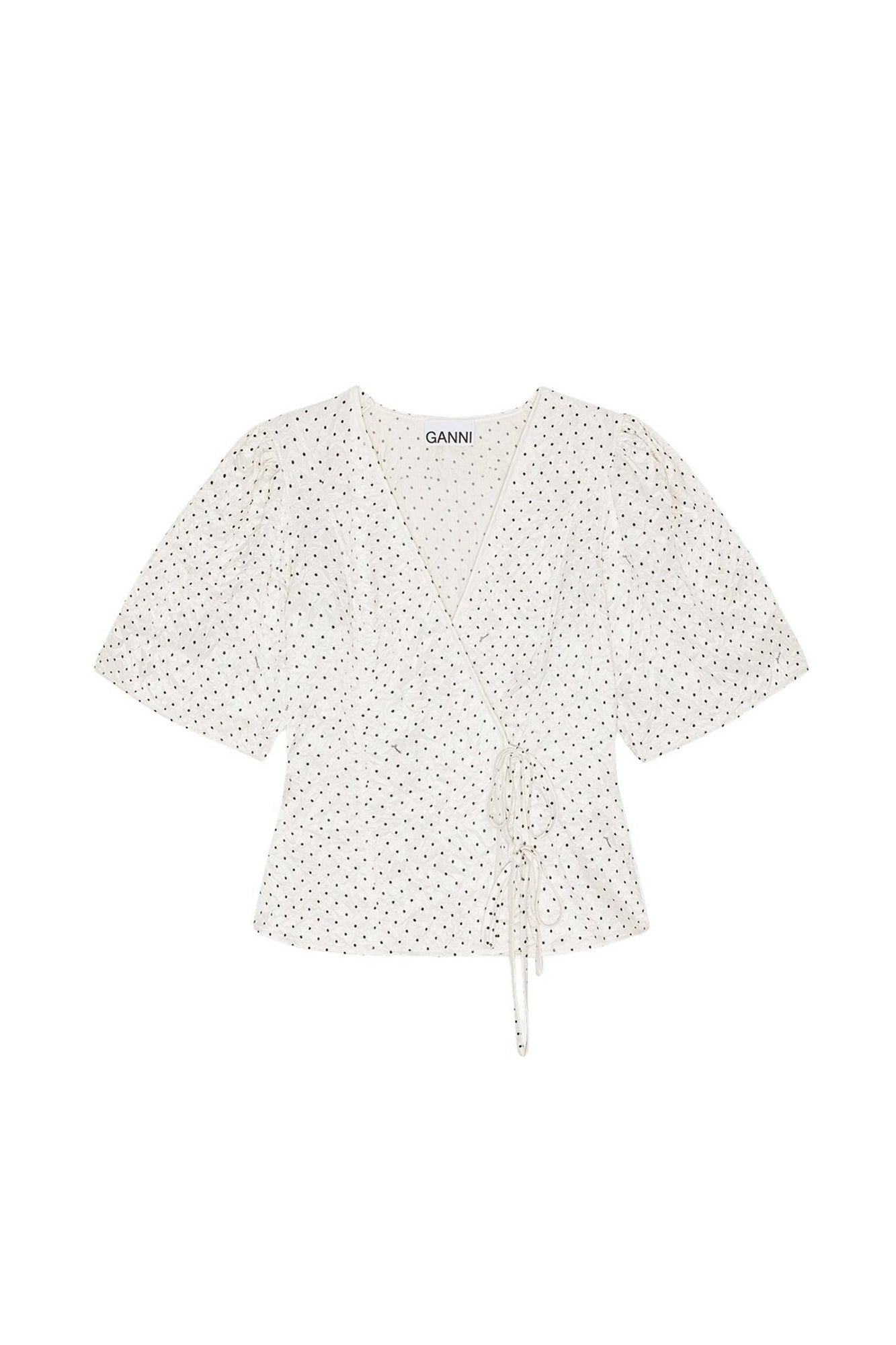 Blouse portefeuille à pois en satin - Egret
