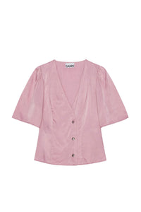 Blouse col V en satin - Bleached Mauve