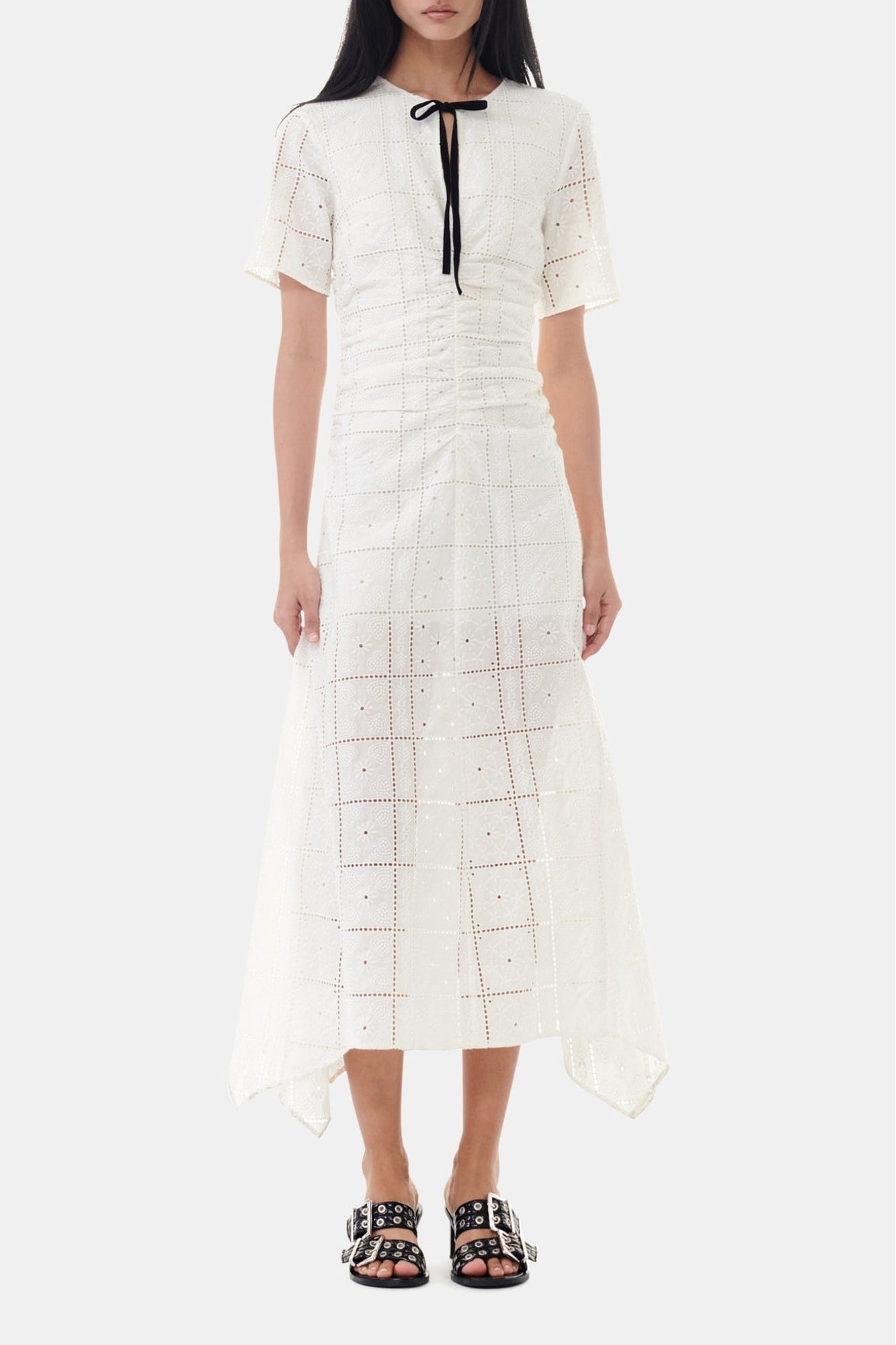 Robe longue à broderie anglaise - Egret