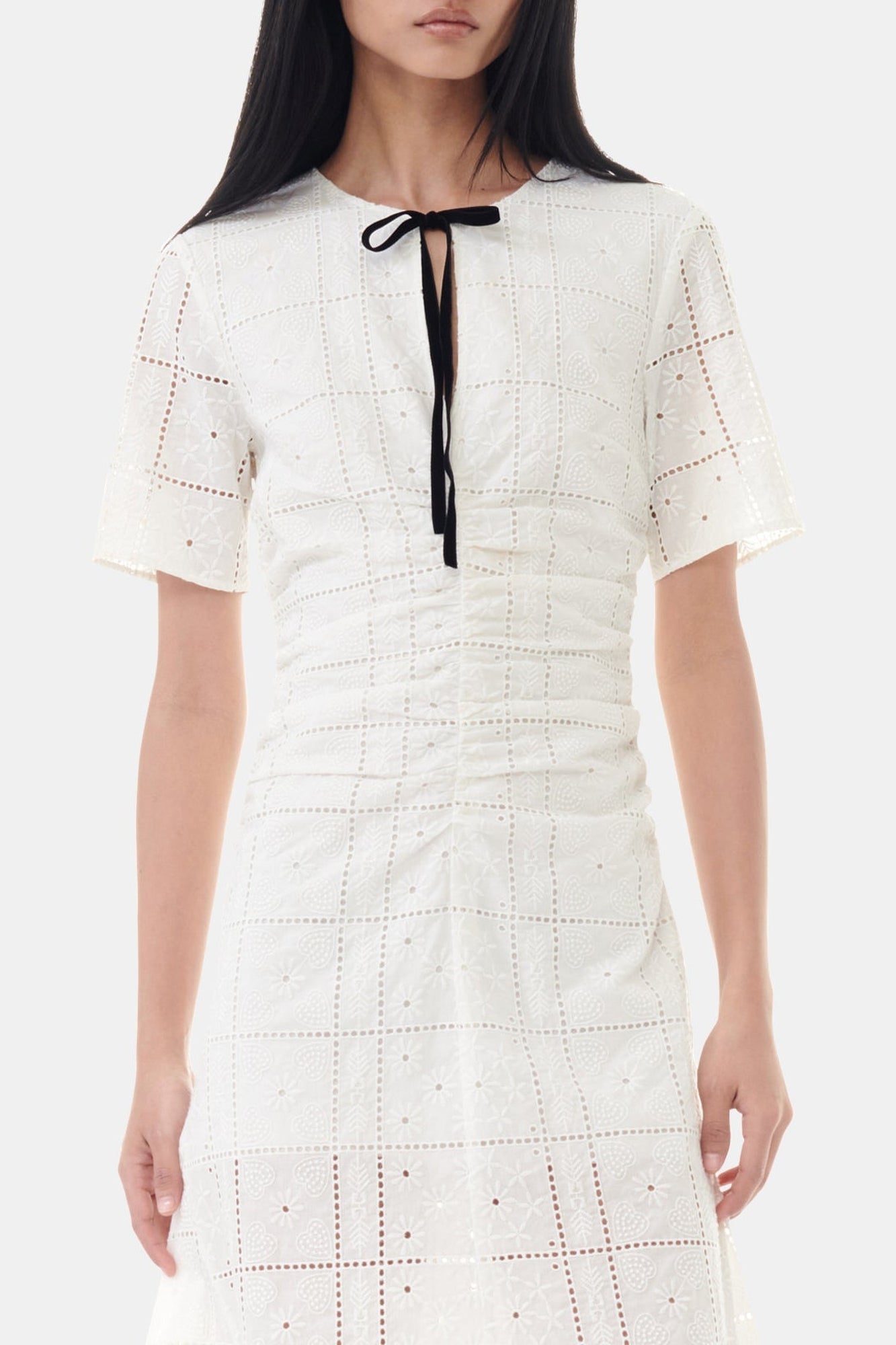 Robe longue à broderie anglaise - Egret