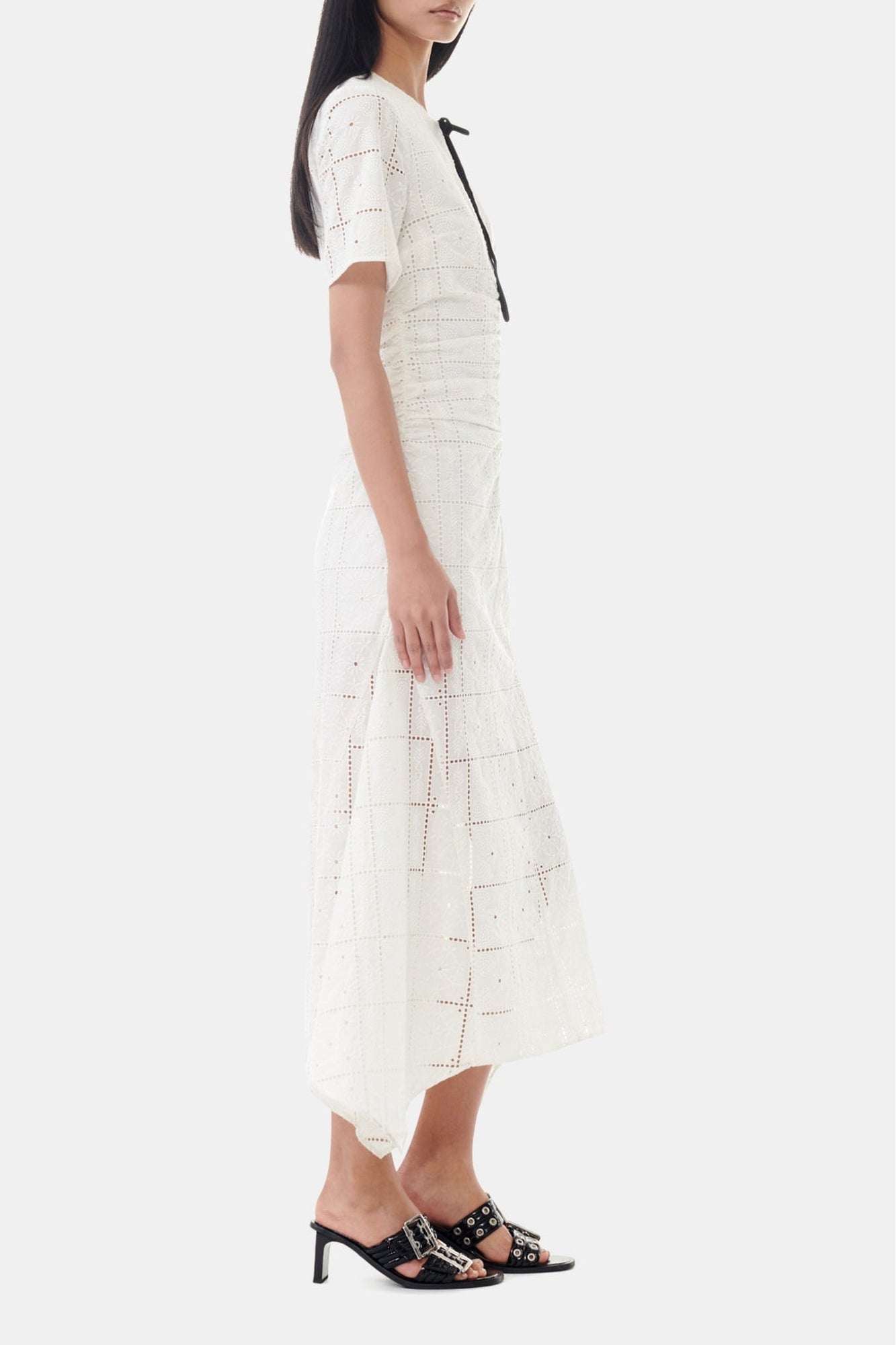 Robe longue à broderie anglaise - Egret