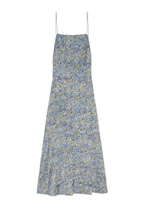 Robe longue fluide à imprimé floral en satin - Dusty Blue