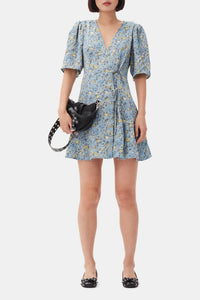 Robe courte croisé à imprimé fleuri - Dusty Blue