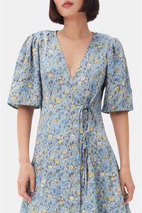 Robe courte croisé à imprimé fleuri - Dusty Blue