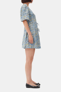 Robe courte croisé à imprimé fleuri - Dusty Blue