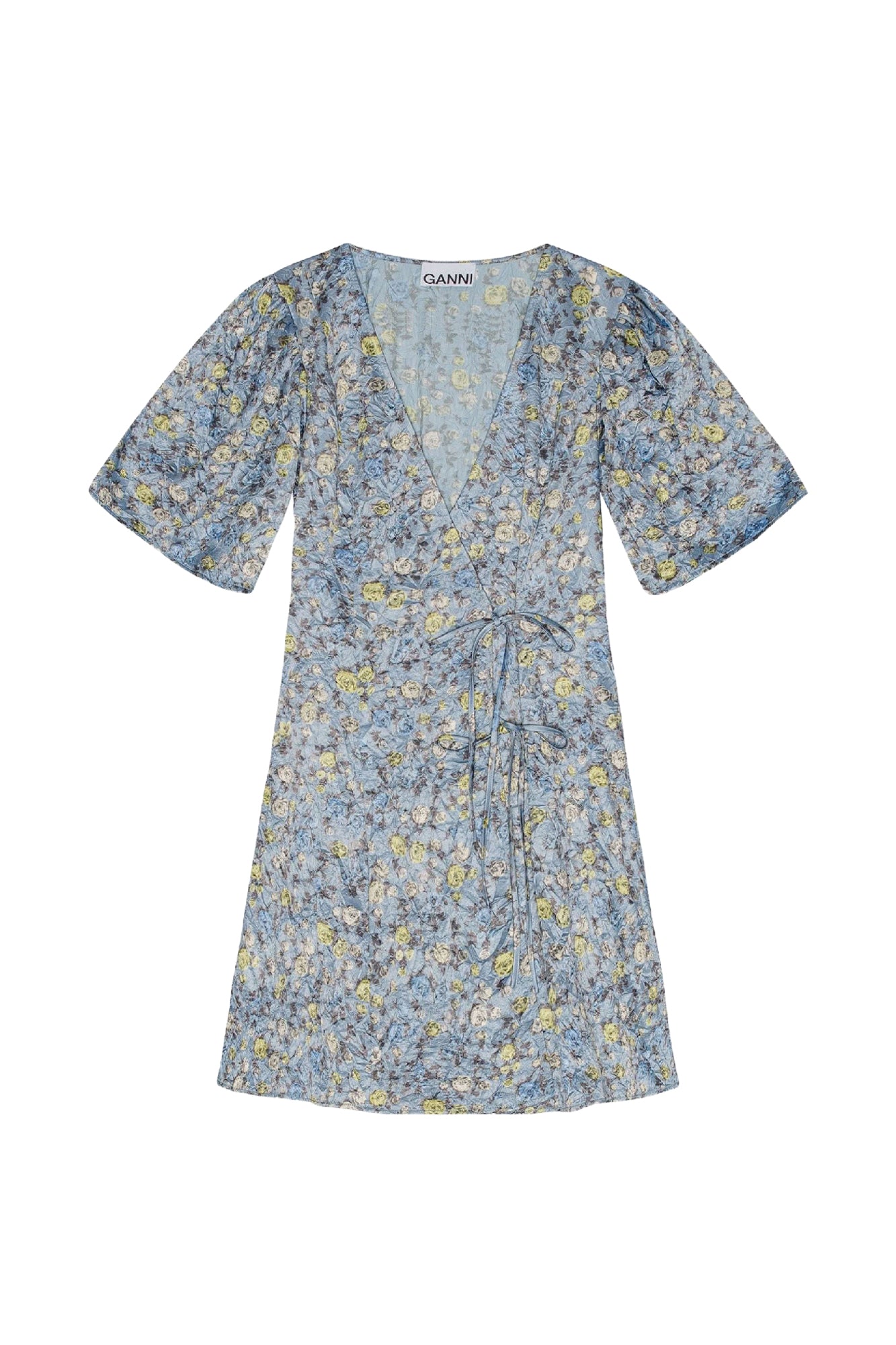 Floral print double-breasted short dress - Dusty Blue